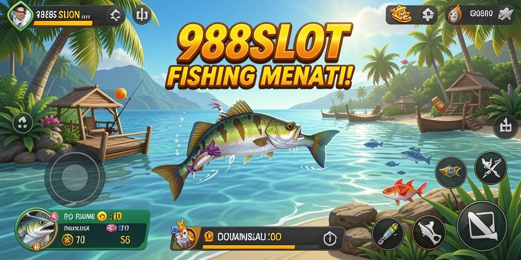 Screenshot gameplay 988SLOT menampilkan aksi memancing yang seru.