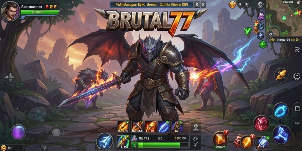 Tampilan gameplay mendebarkan di dunia <strong>BRUTAL77</strong> RPG.