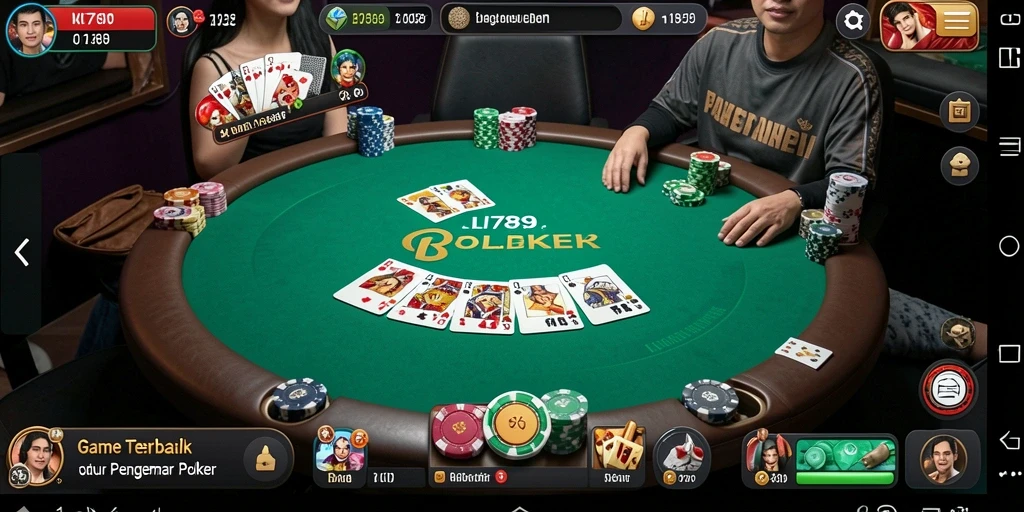 Screenshot gameplay LI789 menunjukkan suasana permainan poker yang mendebarkan.