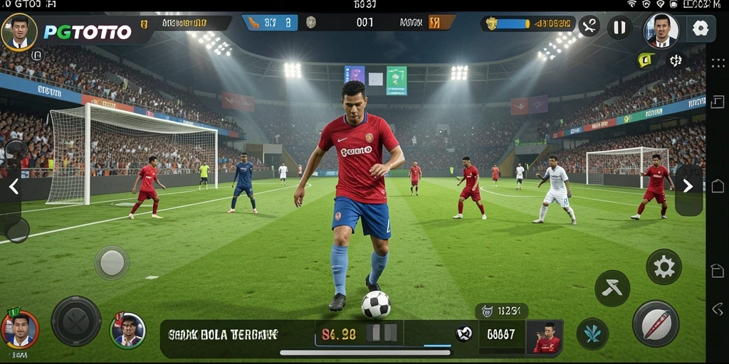 Tampilan gameplay menarik PGTOTO dengan aksi sepak bola yang seru.