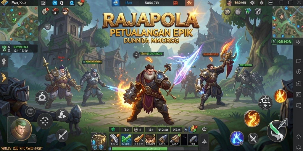 Screenshot gameplay RAJAPOLA menampilkan pertempuran mendebarkan di dunia MMORPG.