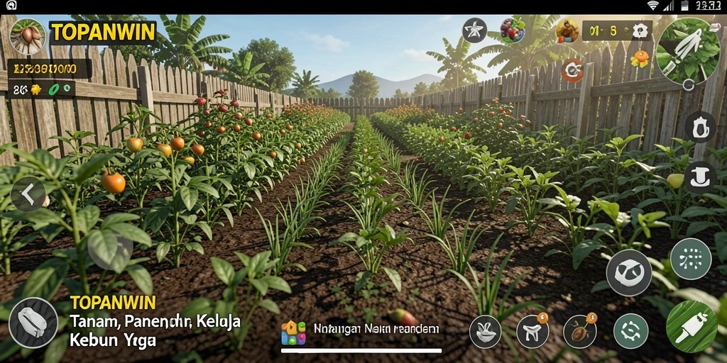 Screenshot menunjukkan pemain mengelola kebun dengan sukses.