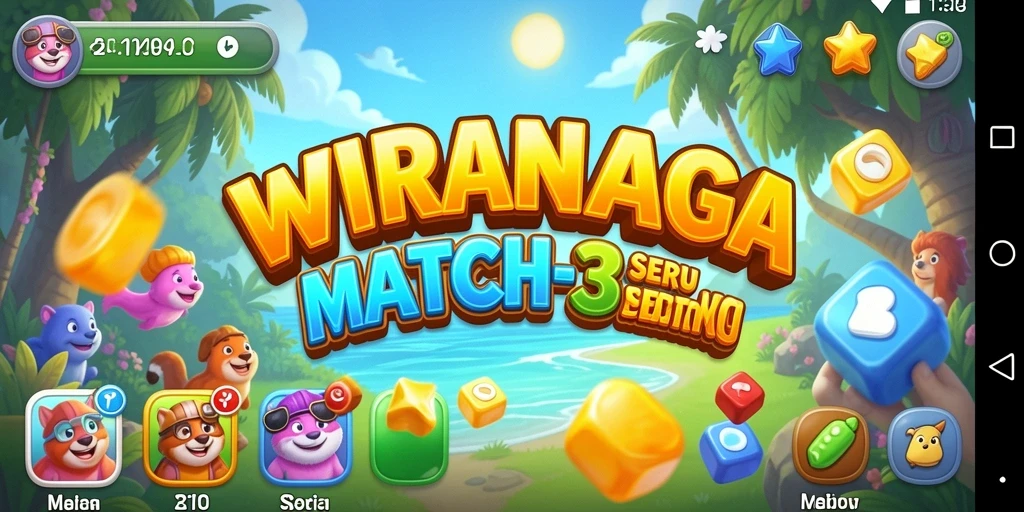Screenshot gameplay WIRANAGA yang menampilkan pencocokan batu permata.